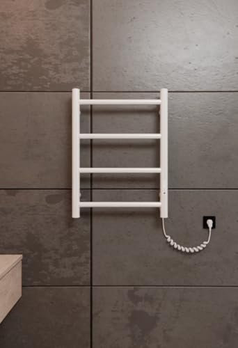 Weißer Elektroheizkörper 510x400mm – 45W Handtuchwärmer mit Thermostat & Timer | Wandmontage | IP44 | Low Carbon Stahl – Für moderne Badezimmer & Hotels