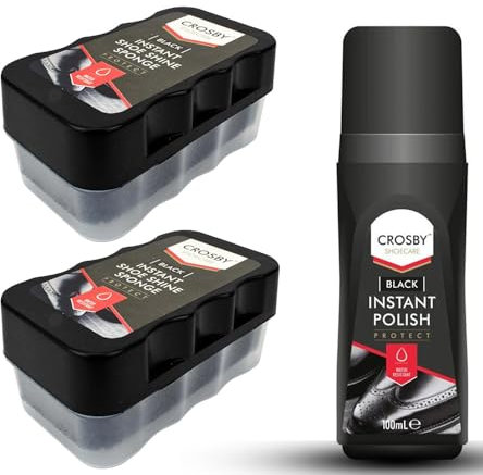 3pk Instant Shoe Shine Sponge With Shoe Polish Black Shoe Polish For Vinyl & Leather Express Shine Sponge For Boots & Bags Water Resistant Shoe Polish Black 100ml