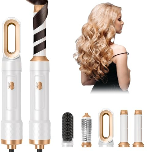 Air Styler Air Brush, Multifonctionnelle Hair Styler avec 5 Accessoires, 1000W Sèche Cheveux, Brosse Souflante, 30mm Boucleur, Thermal Brush, pour Cheveux Secs, Lissés, Bouclés(Blanc)