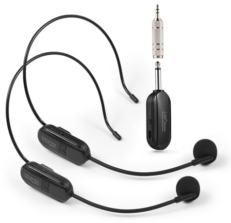 Casque microphone sans fil 2,4 G avec 50 m, double système de micro pour karaoké, PA, enseignement, fitness et tourisme