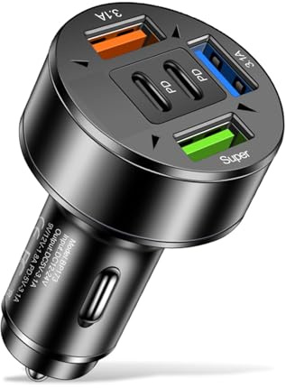 Car Charger - Multi-Port USB Type-C Adapter, Super Fast Power Delivery Charging Cube, Compact Vehicle Power Station | Fast Charge Output, Ready Design