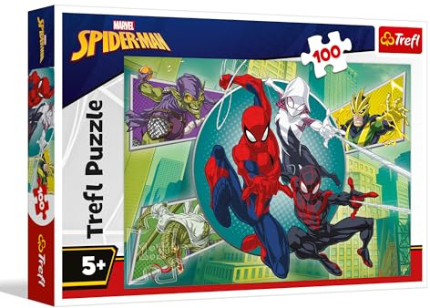 Trefl - Spiderman, Masque d'araignée - Puzzle de 100 pièces - Puzzle coloré avec des Personnages de Contes de fées, pour Les Enfants à partir de 5 Ans