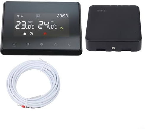 Lastdaytime Termostato wireless programmabile con controllo vocale, ricevitore RF e integrazione app mobile per casa, ufficio, gestione del riscaldamento dell'hotel (nero + sensore)