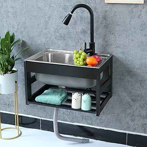 Edelstahl-einzelspüle，spülbecken Für Die Außenküche Mit Kalt- Und Warmwasserhahn，gewerbliches Wandwaschbecken，waschbecken Mit Ständer，für Die Waschküche Im Restaurant Oder Zu Hause