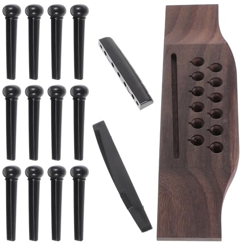 SOLUSTRE Gitarrenstegstifte und Sattel aus Rosenholz und Kunststoff für Akustikgitarren mit Klarem Klang und Angenehmer Haptik als Zubehör für Gitarrenreparatur