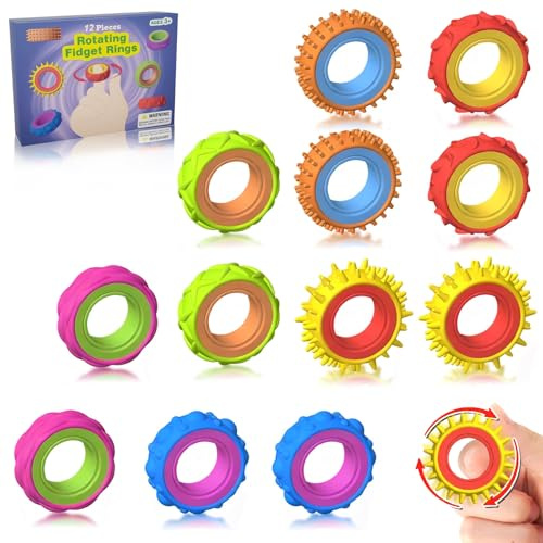 Fidget Ring Toys für Kinder Erwachsene Anti Stress Ring Autismus Spielzeug Konzentrationshilfe für Kinder 3 Jahreälter Schule Fidget Toys Adhs Stress Angs Sensorik Spielzeug Akupressur Ring 12Stück