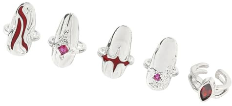 Garneck Anillo para Uñas Rojo de Aleación de Zinc Ligero y Elegante, Accesorio para Adorno del Dedo Adecuado para Uso Diario y Festivales Importantes