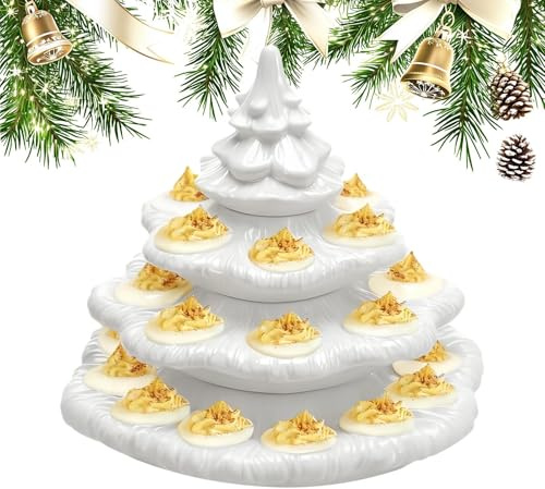 Porta Huevos Rellenos - 4 Capas De Resina En Forma De Árbol De Navidad Vajilla,Porta Aperitivos con 26 Agujeros - para Fiestas Pascua Boda Barbacoa Fiestas Al Aire Libre Picnic