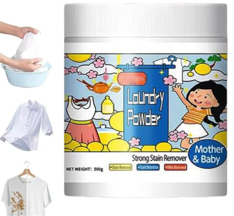 Oxygen Laundry Powder, Hyper Concentrated Laundry Detergent, Hyper Concentrated Strong Stain Remover Powder, Removes Milk Sweat Oil Fruit Stains, 500g No Chlorine Formula, For Everyday Fabrics (1PC)