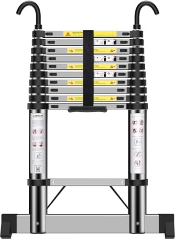 HUIYOPU Telescopic Ladder 3.2m, Stainless Steel Extension Ladder with Hooks, Upgraded First-Order Support, Stable Load, Household Engineering Maintenance Aerial Work Folding Ladder