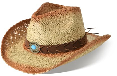Willheoy Cowboyhut Strohhut Damen Herren Sonnenhut Sommer Strandhut Westernhut Panama Hut Unisex Cowboy Hut Faltbar Strohhut Krempe Sommerhut