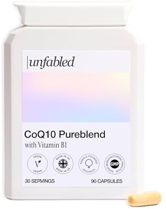Unfabled CoQ10 Capsules for Women, 90 Capsules, 100mg CoQ10 (Ubiquinone) with Thiamine (Vitamin B1), Contributes to Normal Heart Function & Energy-Yielding Metabolism, Made in UK