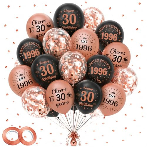 30. Geburtstag Deko Luftballons Frau - 40 Stück Schwarz Roségold Ballons mit Cheers To 30 Years EST 1996 LIMITED EDITION 1996 Happy Birthday für 30 Jahre Frau Party Geburtstagsparty Dekoration