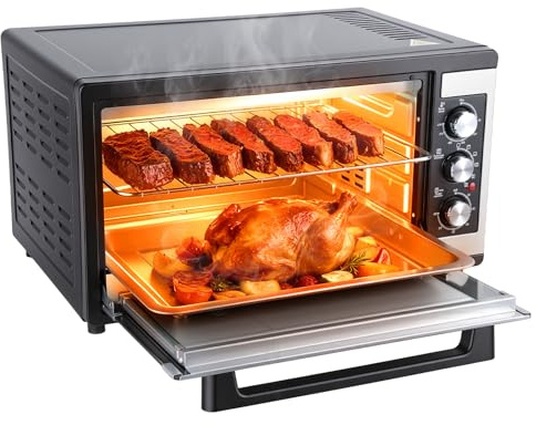 34qt/32l 1500w Convection Oven Countertop, Mini Oven with 0-230° Adjustable Temperature Rotisserie Bake Toast Roast Dehydrate, Stainless Steel Counter Top Oven for Home Ues (46L 9-in-1)