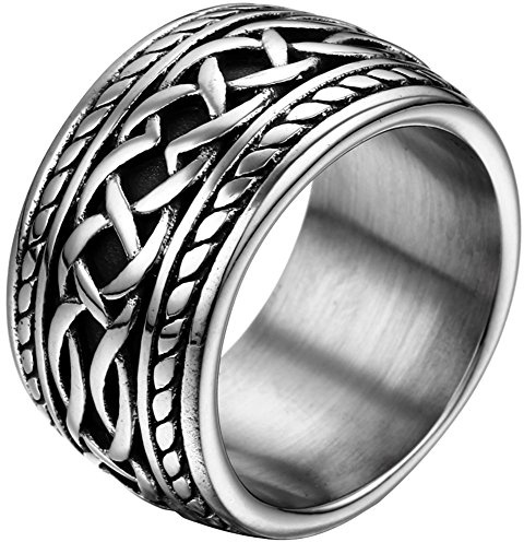 JewelryWe Schmuck Retro Herren-Ring Edelstahl schwer breit Flamme Muster Celtic Ring Band Bandring mit Gravur Silber Größe 54 bis 70