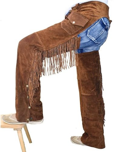German Wear Herren Western Leder Chaps Hosen, Fransen Reithosen, Cowboy Lederbekleidung für Reiter