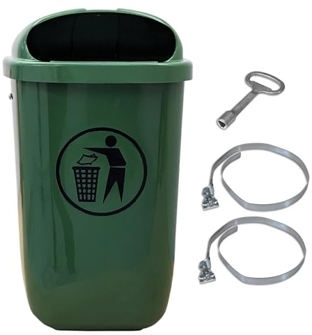Sulo Original Set Abfallbehälter Papierkorb mit Regenhaube | Der Klassiker Made in Germany | 50 Liter | Grün | Mit 2 Befestigungsschellen & 1 Dreikantschlüssel | H740xB432xT256mm