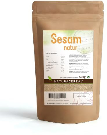 Naturacereal Weißer Sesam 500g - Ungeschält & Naturrein für vollen Geschmack - Sesamsamen ideal als Sushi Topping zum Backen & Kochen - Reich an Kalzium Eiweiß & Ballaststoffen - Vegan & ohne Zusätze