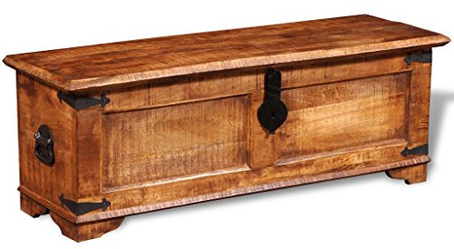 Anself Truhe Tischtruhe aus Mangoholz mit Metallbeschlägen 110 x 35 x 40 cm