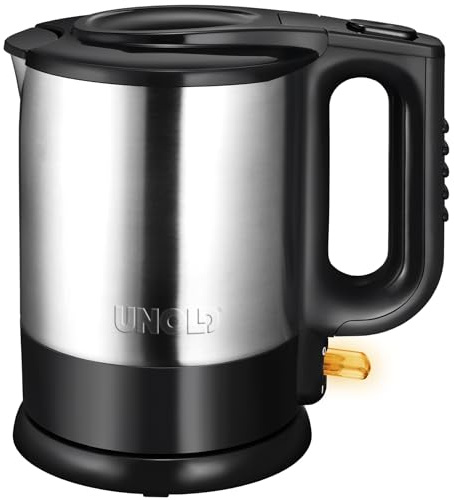 Unold 18015 Wasserkocher - Edelstahl Kettle, Schwarz, 1,5 L, EU Stecker, 2200 W, Blitzkocher, 360° drehbarer Edelstahl Sockel, Trockengehschutz, Abschaltautomatik, integrierter Kalkfilter