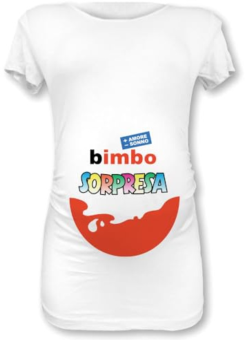 T Shirt Maglia Premaman Bimbo Sorpresa (M Manica Corta, Bianca Maschietto)