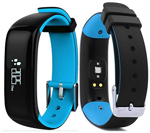 IP67 - Pulsera inteligente impermeable con monitor de ritmo cardíaco, presión arterial, Bluetooth, podómetro para Android e iOS (azul)