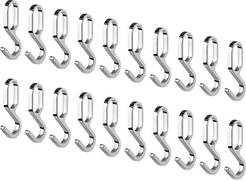 Gedotec upphängningskrok för skåpstång oval skåprör | S-krok polerad krom | garderobskrok för klädstång 30 x 15 mm | 20 stycken | design klädhängare för möbelstänger
