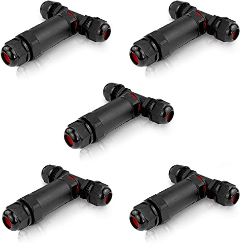 PerfectHD Outdoor Kabelverbinder - T-Kabel-Verbinder - T-Stück - Abzweigdose außen wasserdicht - 5er-Set - schwarz - 8 Varianten