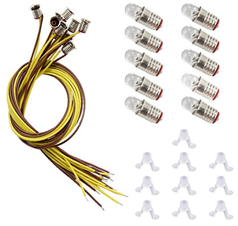 Evemodel E505WT 10 Sets Bright White LED Screw Bulb and Stand Base E5 E5.5 12V-14V Spur H0/N Scale for Railway Layout