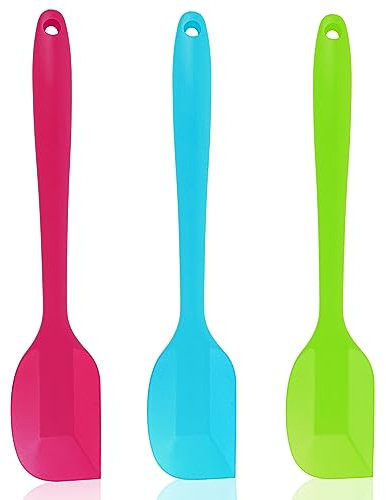 Pritogo Teigschaber-Set 3-teilig (21,5cm) Silikonspatel Teigspachtel Backzubehör mit Metallkern bis 220° BPA-frei (Blau Grün Pink)