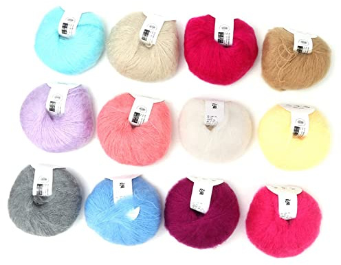 Weiche Mohair Strickgarn Angora Wolle Für DIY Stricken Mit Einer Häkelarbeit 12 Colors A Set Strickwerkzeuge