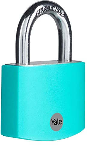 Yale Lucchetto in alluminio YE3B/50/126/1/TE verde acqua, corpo 50mm, arco in acciaio, 3 chiavi