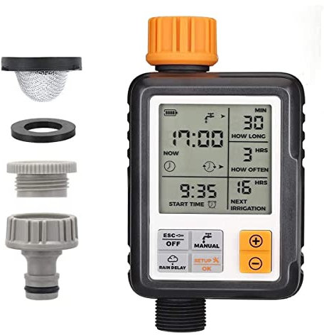 johgee Computer per irrigazione da giardino, timer automatico, IP65, impermeabile e senza perdite, con irrigazione temporizzata [Classe di efficienza energetica A++] Arancione Nero