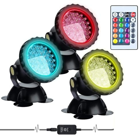 Lychee Waterproof Underwater Spot Lights,Remote Control Amphibious Change Color Submersible Lights for Garden Pond Aquarium Courtyard Swimming Pool Fountain Fish Tank (Set of 3)
