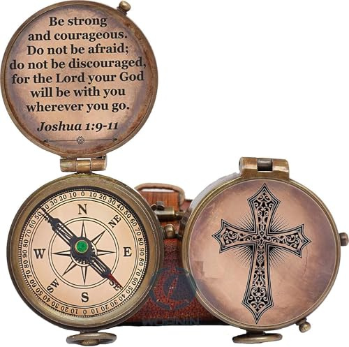 Taufgeschenk Personalisiertes Andenken Kompass Gravur Kreuz und Be Strong and Courageous, Konfirmation Geschenkideen, Geschenk des Glaubens. Missionar