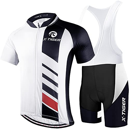 X-TIGER Herren Fahrradtrikot, kurzärmliges Set mit 5D-Gel-gepolsterten Shorts, Fahrradbekleidung Set für Mountainbikes