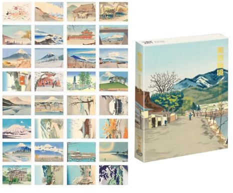 TONGTONG 24 Stück Japanische Landschaft Postkarten-Set, Literarische Grußkarten, Segen Nachricht Karte, Postkarte in Box