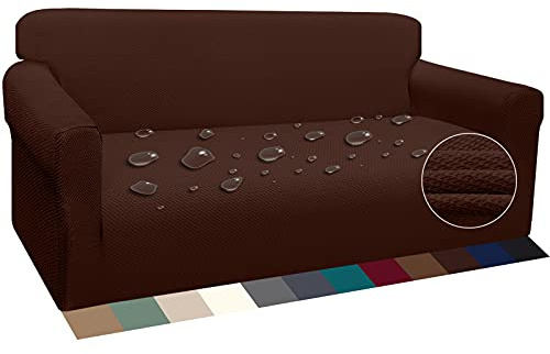 Earnmore Wasserdicht Sofabezug 1 Sitzer Verdickte Stretch Sofahusse Hunde und Katzen Rutschfester Möbelschutz mit Schaumstangen für Wohnzimmer Anti Rutsch (3 Sitzer,Schokolade)