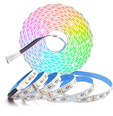 Arotelicht 5M LED Streifen RGBW 24V 4in1 SMD5050 60LED/M ohne Netzteil | LED Strip warmweiß+RGB, Selbstklebend, schneiderbar Leuchtband IP20 Innenbeleuchtung für Küche, Schrank,Deko