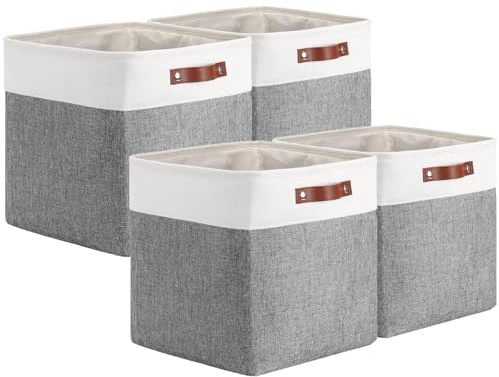 Mangata Aufbewahrungsbox Stoff, 33x38x33cm Aufbewahrungskörbe aus Stoff(Grau Weiß, 4er-Pack)