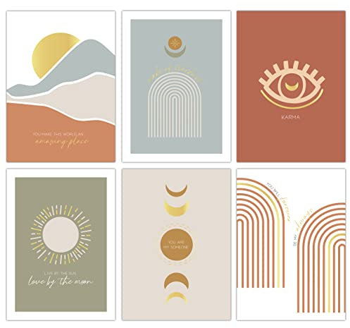 Papierdrachen Postkarten Boho - 12 hochwertige Karten für Erwachsene mit Goldfolierung - zum Verschicken und Verschenken - Mutmacher | Affirmation - modernes Design - Set 12