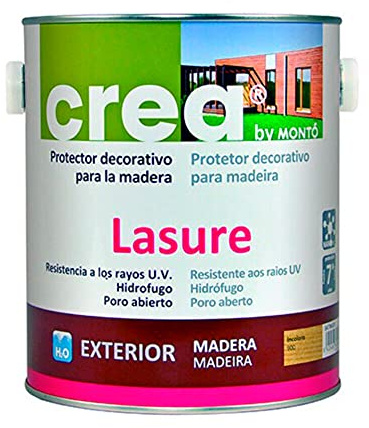 Protector Decorativo al Agua para Madera. Protege y Resiste a los Rayos UV. Transpirable e Hidrófugo. Lasure Gama Crea. (500ml, Teca Satinado)