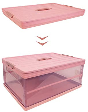 S.I.C Scatola Portaoggetti Trasparente Pieghevole,Scatole Immagazzinaggio Plastica,Organizer per Bagagliaio Auto,Armadi,Casa,Dispense,Ufficio (42x28x21cm, Rosa)