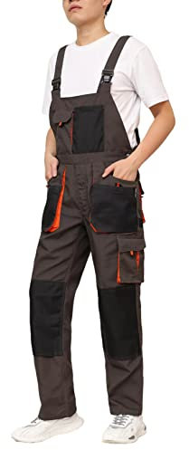 WORK IDEA Peto de trabajo para hombre con bolsillos Oxford en las rodillas, lona resistente, marrón, XL