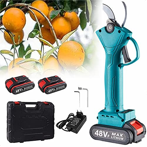 JIADUOFU 48V Tijeras De Podar Electricas, Tijeras Podar Profesional, Diámetro De Corte De 30mm, para la Parques, Granjas, Huertos, Invernaderos, jardinería,2*Battery