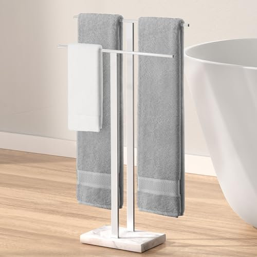 KES Porte-Serviettes sur Pied Porte-Serviettes à 2 Niveaux avec Base en marbre pour Plancher de Salle de Bain Acier Inoxydable SUS304 Poli, BTH217