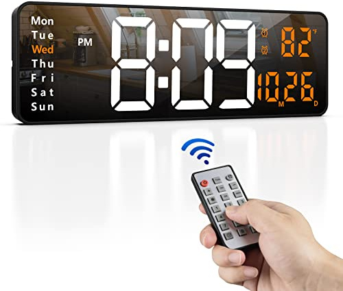 Zgrmbo 16 Large Digital Wall Clock with Remote, Large Display LED Wall Clock for Living Room/Gym/Shop/Warehouse/Office Decor, 12/24H, Auto Dimming, Timer