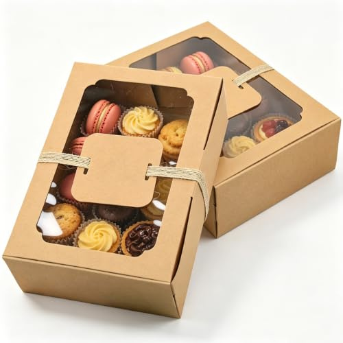 Allbusky 12PCS Paper Bakery Boxes with Window, Cake Boxes, Paper Candy Boxes Treat Boxes for Biscuits Cookies Desserts Pastries Chocolates Handicrafts Christmas Baby Shower Wedding Party Favors
