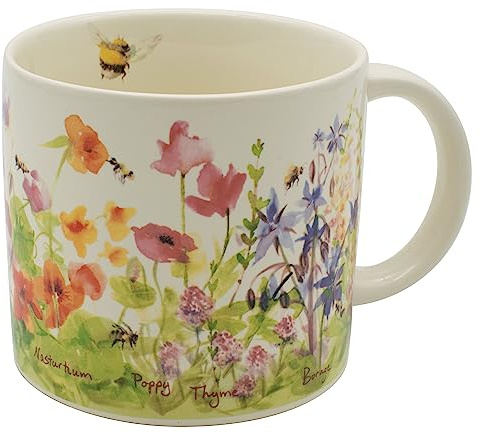 The Unemployed Philosophers Guild Bee Garden Coffee Mug - Features Beautiful Watercolor Flowers and Buzzing Bees - Comes In A Fun Gift Box, 14 oz
