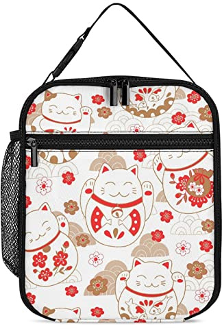 Lawenp Boîte à lunch isotherme Chats de fortune japonais Lunch Cooler Bag Golden Sukura Reusable Thermique Repas Container Fourre-tout pour le travail voyage Pique-nique
